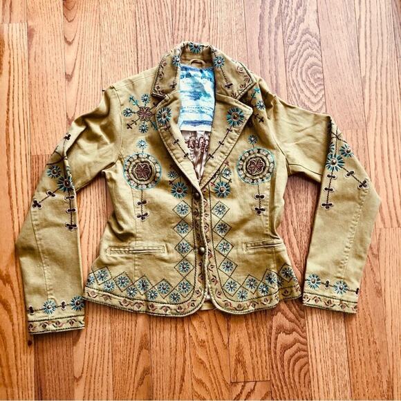 David Bitton Buffalo RARE Embroidered Collar V-neck  Tan Jacket Women’s Size S - Picture 16 of 16